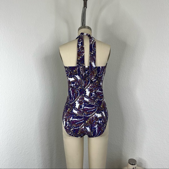 LANDS' END Convertible Wild Grape Paisley Halter Slender Swimsuit - Picture 6 of 9
